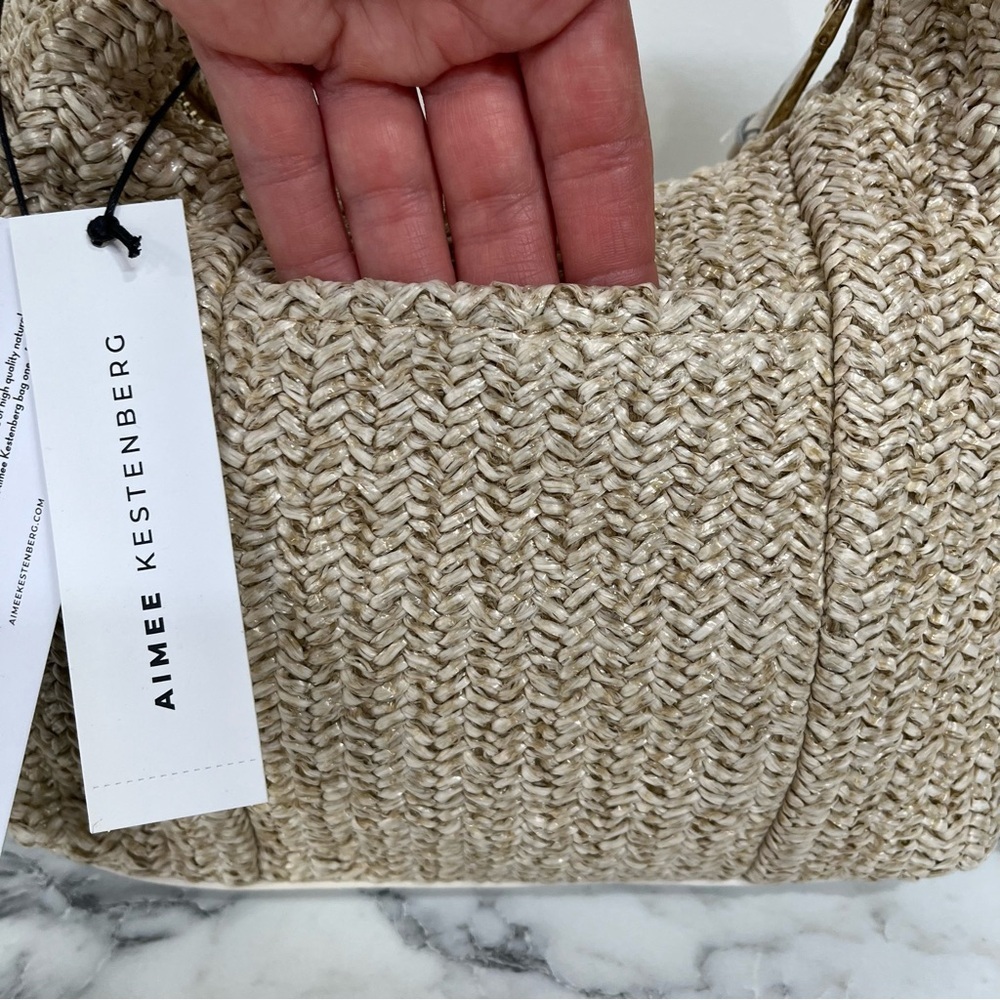 Aimee Kestenberg Natural Straw Shoulder Bag with White Trim - Picture 10 of 16